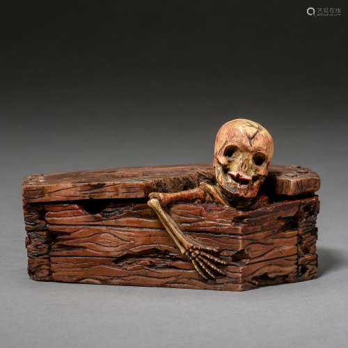 ANCIENT CHINESE RED INK PAD CARVED WITH A SKELETON