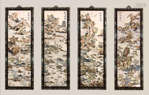 FOUR CHINESE EMBROIDERY SCREENS, GUANGDONG CHINA