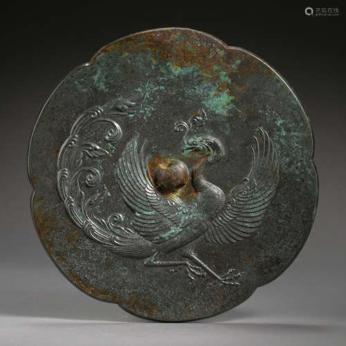 BRONZE MIRROR WITH PHOENIX PATTERN IN TANG DYNASTY, CHINA