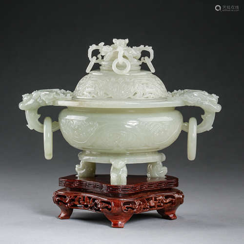 ANCIENT CHINESE HETIAN JADE INCENSE BURNER