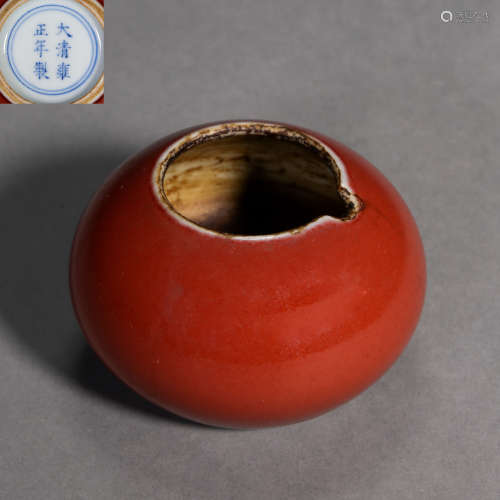 ANCIENT CHINESE RED GLAZED WATER POT