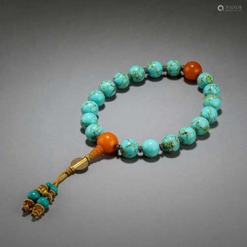 ANCIENT CHINESE EIGHTEEN TURQUOISE BEADS HAND STRINGS