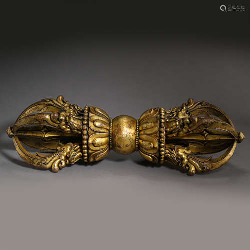 ANCIENT TIBETAN GILT BRONZE IMPLEMENTS