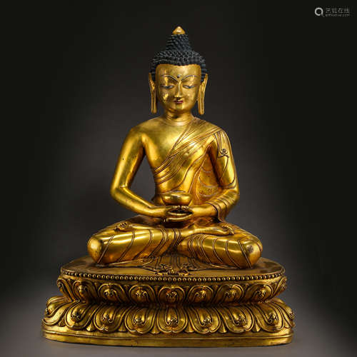 ANCIENT TIBETAN GILT BRONZE BUDDHA STATUE