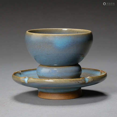 ANCIENT CHINESE JUN KILN SAUCER AND CUP