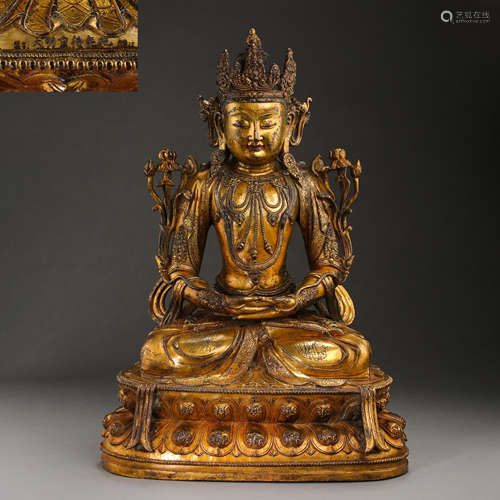 ANCIENT TIBETAN GILT BRONZE BUDDHA STATUE