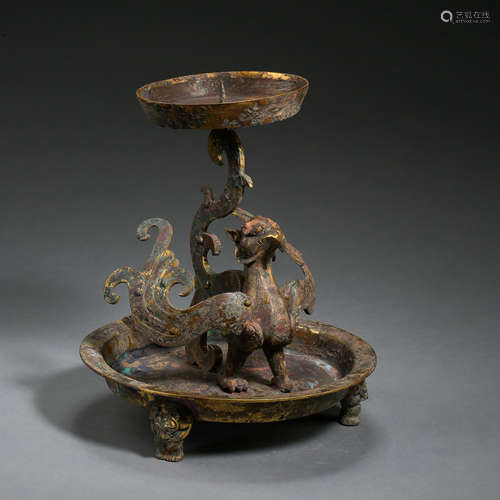 ANCIENT CHINESE GILT BRONZE LAMP