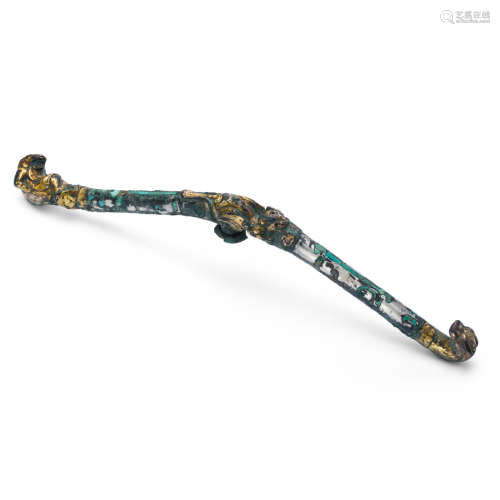 A fine and rare inlaid bronze garment hook Warring States/Western Han period