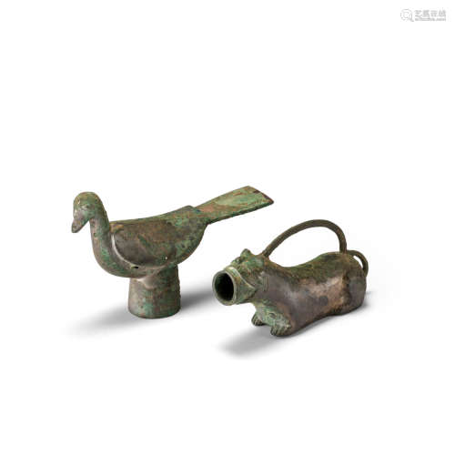 Two bronze animal-shaped ornaments Han dynasty