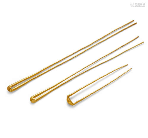 Three gold hairpins, chai Tang-Song dynasty