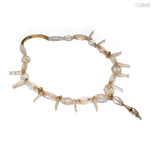 A crystal and gold bead necklace The crystal： Liao dynasty or later