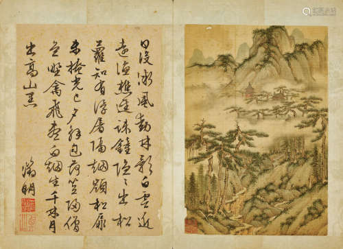 Anonymous Landscape and Calligraphy in the style of Wen Zhengming, Qing dynasty