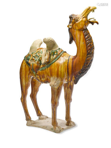 A Rare Massive Sancai Glazed Pottery Figure of a Camel Tang dynasty