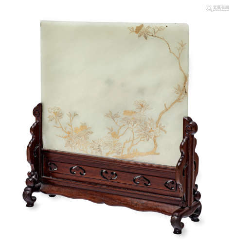 A Gilt-decorated Celadon Jade Table Screen 1750-1850