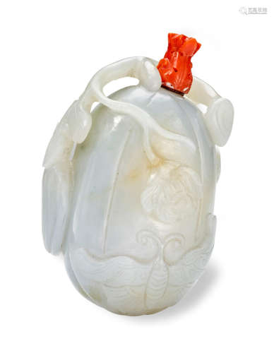 A WHITE JADE MELON FORM SNUFF BOTTLE 1800 - 1900