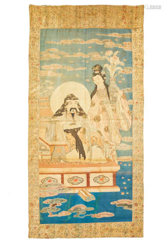 A FINE KESI FIGURAL HANGING BANNER 19th century