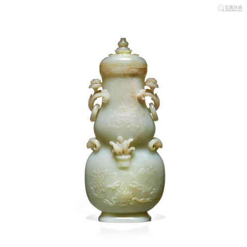 A PALE CELADON JADE 'DOUBLE-GOURD' VASE 18th/19th century