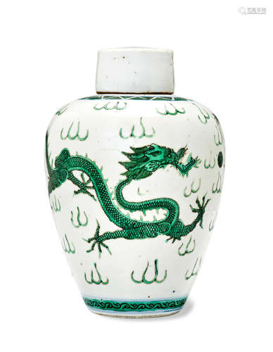 A Green Enameled 'Dragon' Jar with Cover 19th century