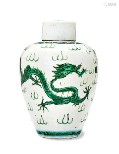 A Green Enameled 'Dragon' Jar with Cover 19th century