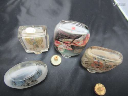 Four INSIDE PAINTED GLASS SNUFF BOTTLES 20th/21st century