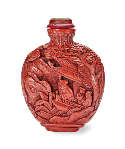 A CARVED CINNABAR LACQUER SNUFF BOTTLE 1780-1880
