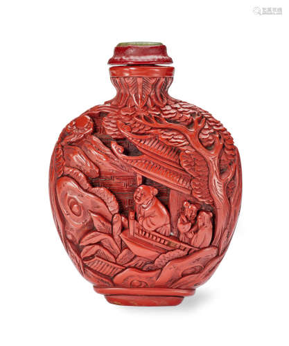 A CARVED CINNABAR LACQUER SNUFF BOTTLE 1780-1880