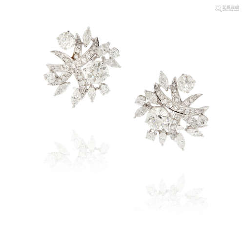 Pair of Platinum and Diamond Ear Clips