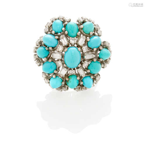 White Gold, Turquoise and Diamond Ring