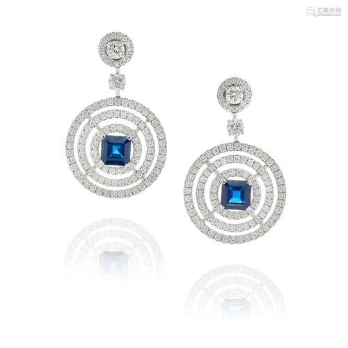 Graff: Pair of White Gold, Sapphire and Diamond Pendant Earrings