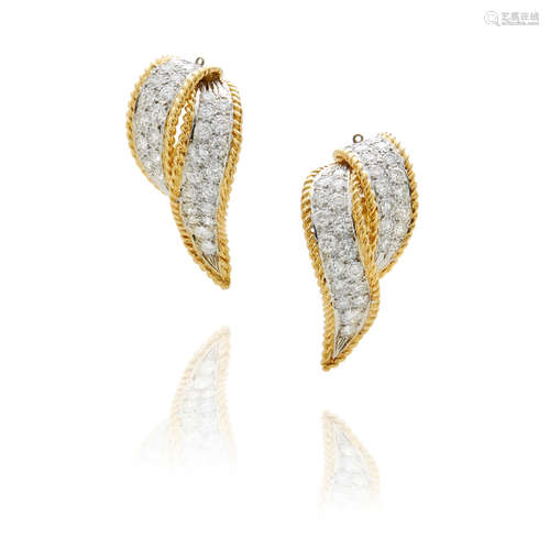 Pair of Gold and Diamond Ear Clips