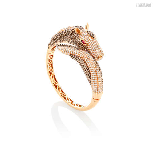 Cirari: Rose Gold, Diamond and Ruby HInged Bangle