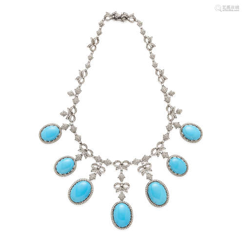 Turquoise and Diamond Festoon Necklace