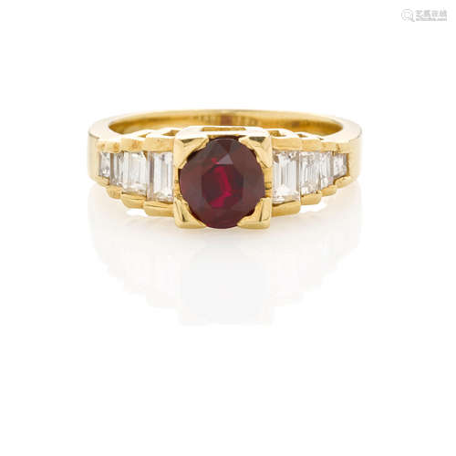 Gold, Ruby and Graduated Diamond Ring