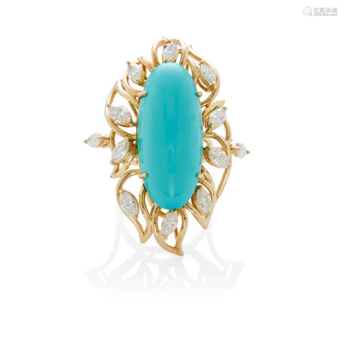 Gold, Turquoise and Diamond Ring