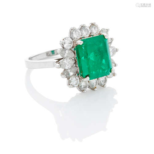 Platinum, Emerald and Diamond Ring