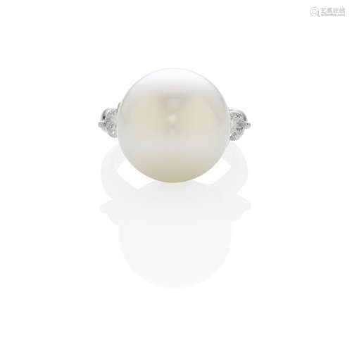 Platinum, Cultured South Sea Pearl and Diamond Ring