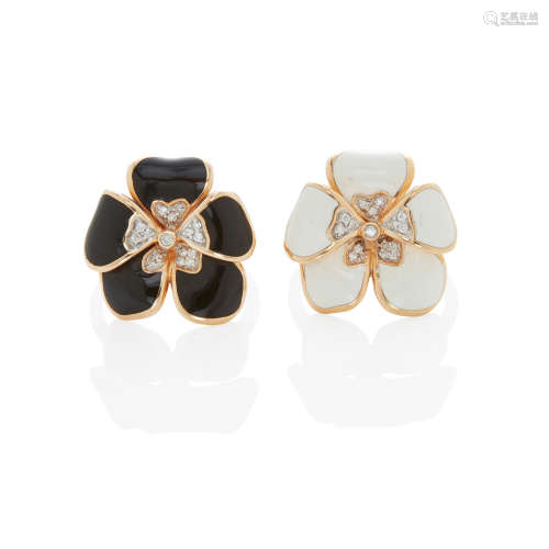 Rosato: Two Gold, Diamond and Enamel 'Lily' Rings
