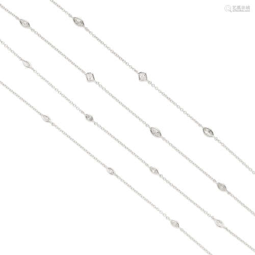 White Gold and Diamond Station Necklace