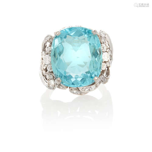 White Gold, Aquamarine and Diamond Ring