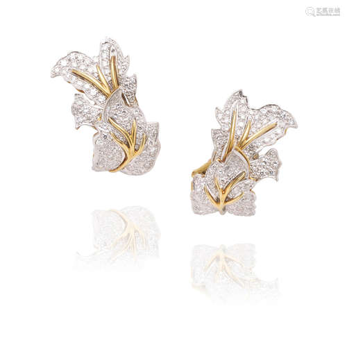 Pair of Gold and Diamond Ear Clips