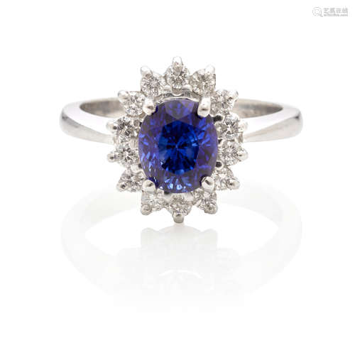 Platinum, Sapphire and Diamond Halo Ring