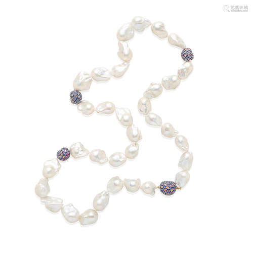 Baroque Cultured Pearl and Sapphire Necklace