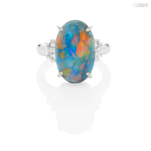 Platinum, Black Opal and Diamond Ring