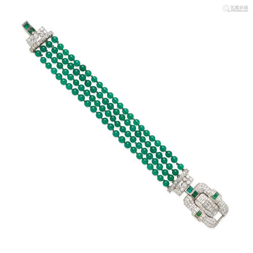 Platinum, Chrysoprase and Diamond Bracelet