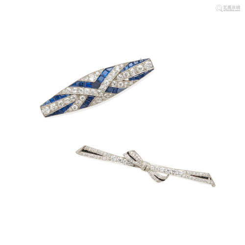 Two Platinum and Diamond Brooches