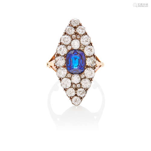 Sapphire and Diamond Navette Ring