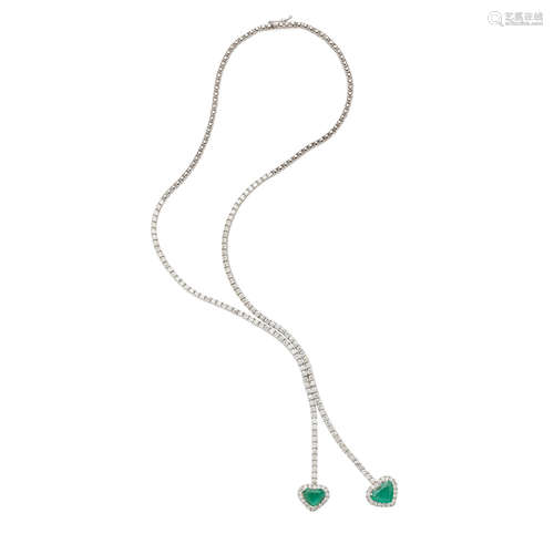 White Gold, Emerald And Diamond 'Y' Necklace