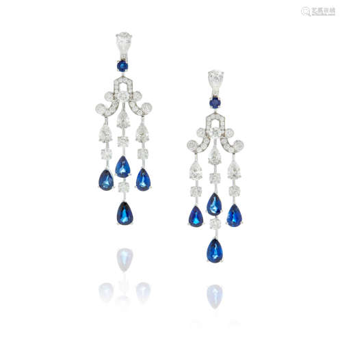 Graff: Pair of White Gold, Sapphire and Diamond Chandelier Earrings