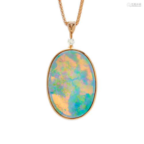 Rose Gold, Black Opal and Diamond Pendant Necklace