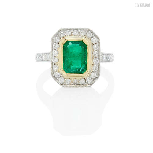 Platinum, Emerald and Diamond Ring